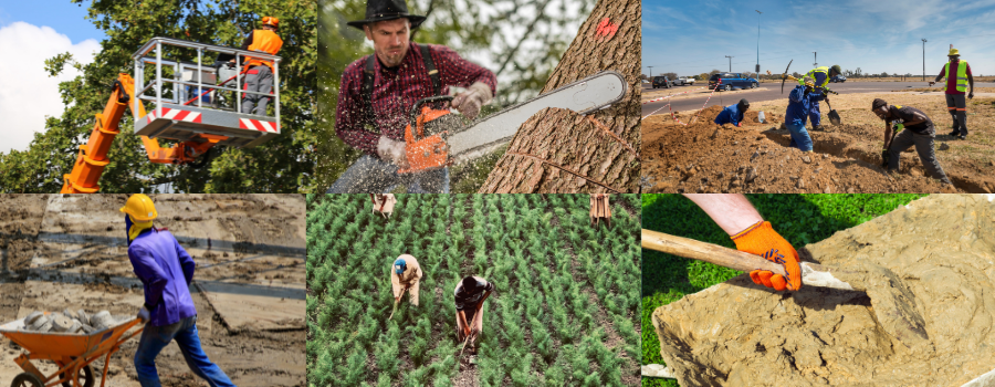 Laborers using equipment with their hands
