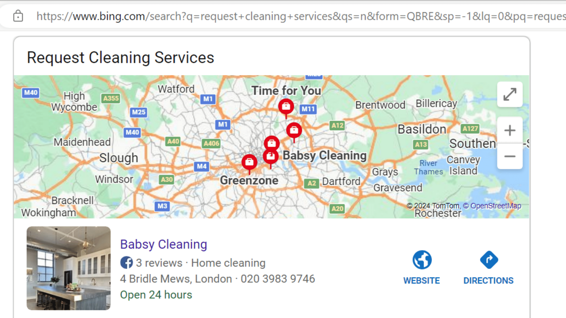 Babsy Cleaning on Bing local search