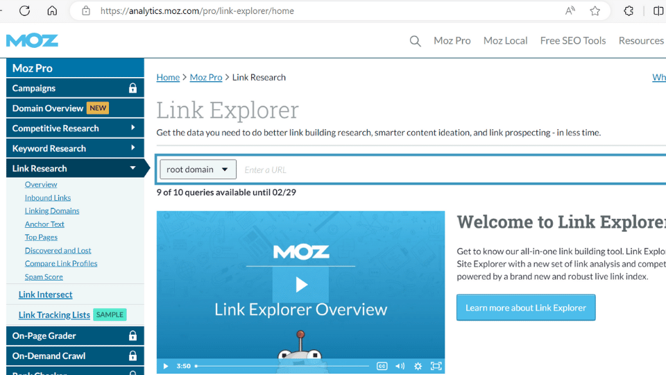 Moz Link Explorer for SEO link building